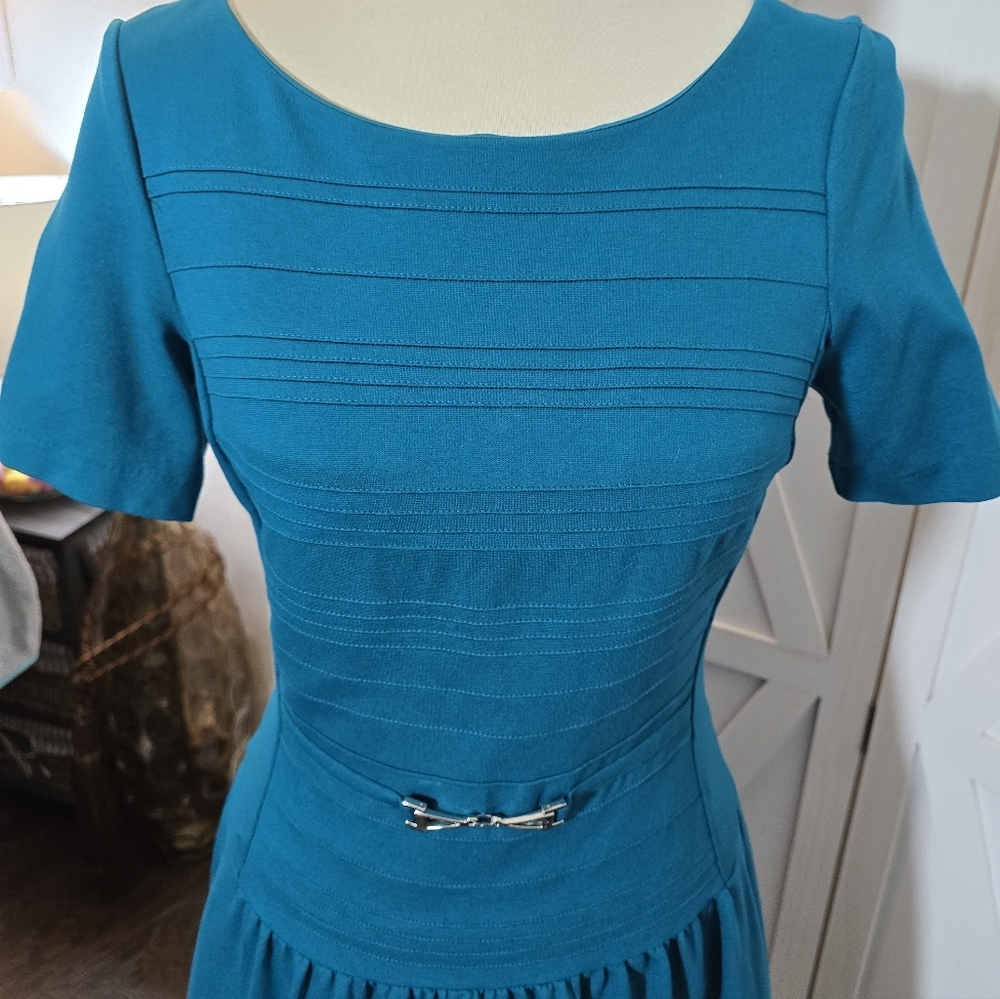 WHBM Teal Pintuck Fit-and-Flare Mini Dress - Picture 2 of 10